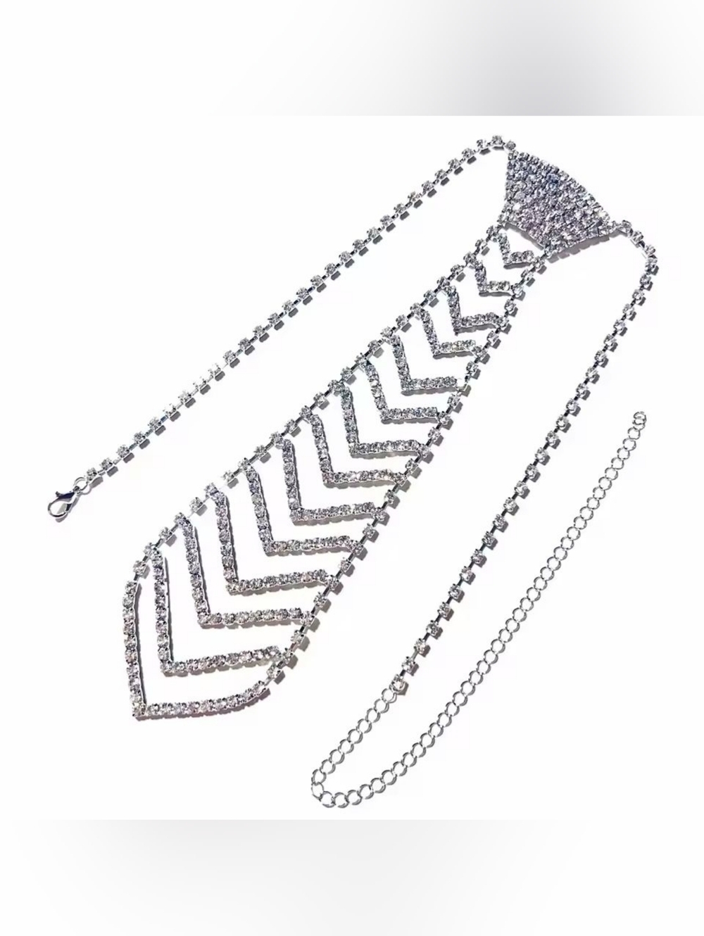 Silver Crystal Chevron Tie Necklace - Picture 3 of 5